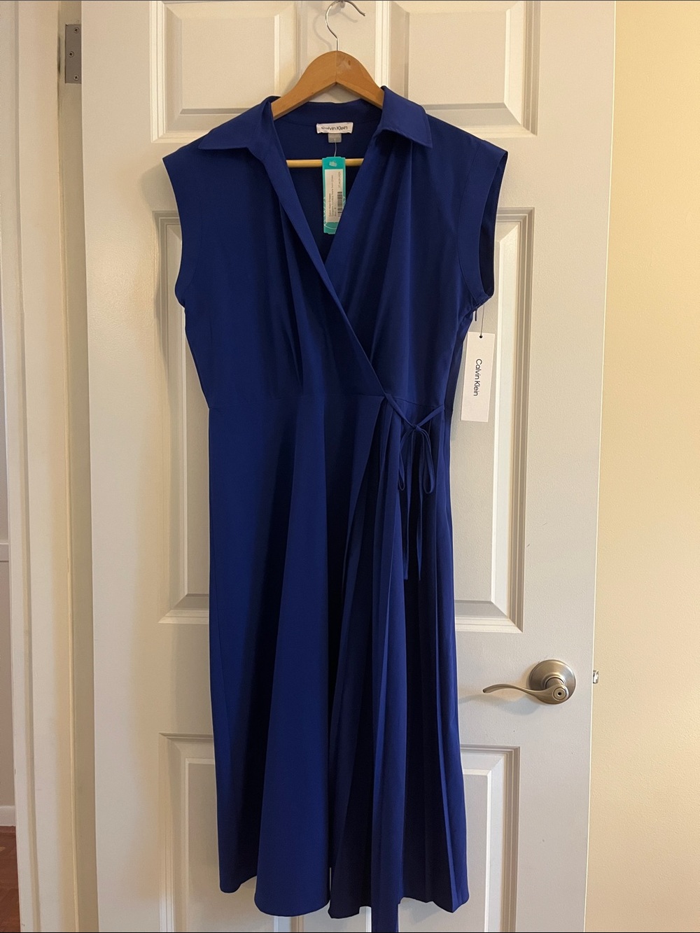 Calvin Klein Sleeveless Wrap Midi Dress - Blue